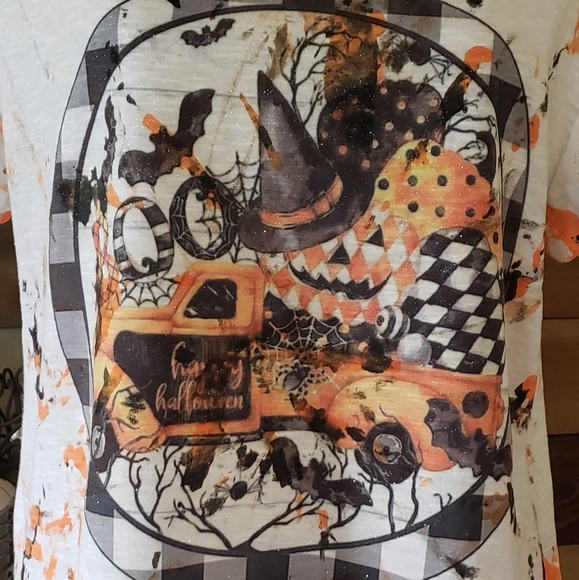 Upcycled Halloween t-shirt with sublimation glitter design - Large - Picture 2 of 3